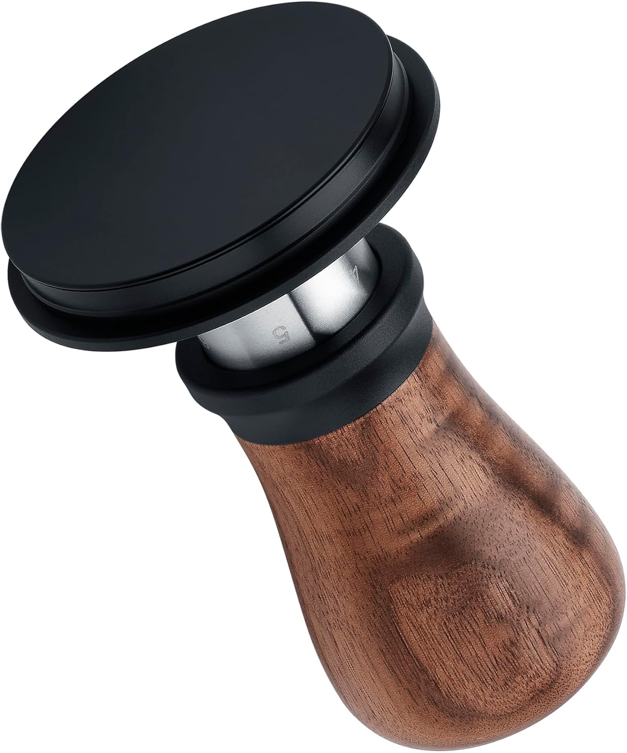 Normcore 58.5mm Espresso Tamper V5 - Spring-Loaded Coffee Tamper with 6 Adjustable Pressure Settings, Tri-Spring Technology, Titanium PVD Flat Base, Walnut Handle and Silicone Stand