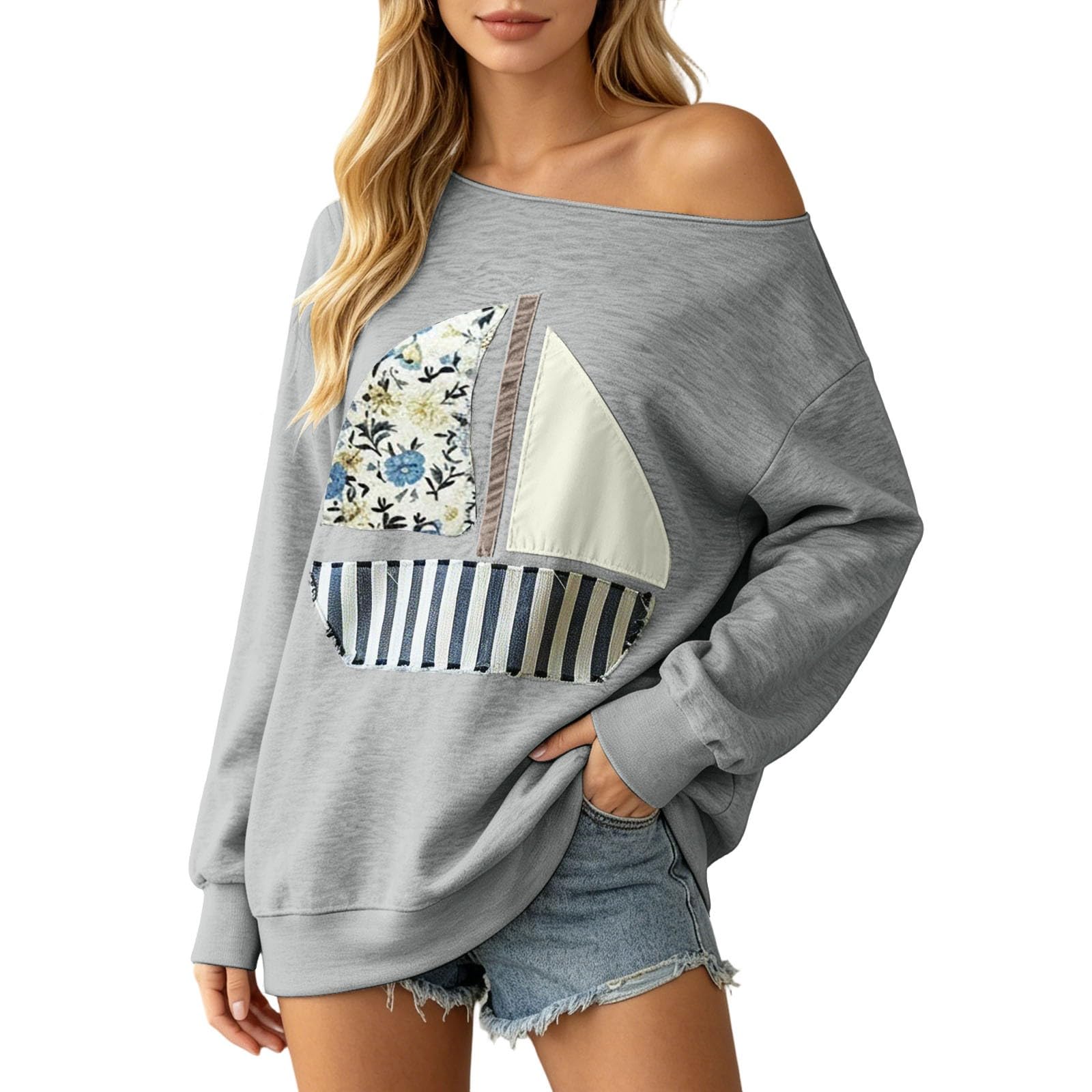 Sudadera Mujer Sin Capucha，Sudadera Patchwork Femenina de Cuello Prenda Ligera versátil para Estilo Casual Diario con Felpa acogedora
