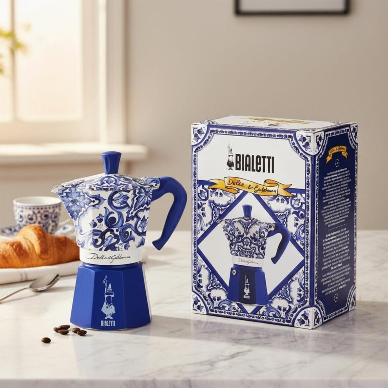 Bialetti Dolce & Gabbana Mocha Express Blue Mediterraneo para 3 tazas, fuego directo (cafetera, cafetera espresso)