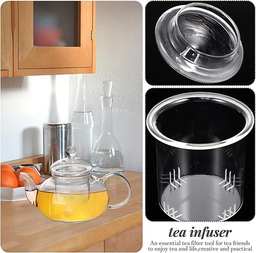 Miniatura 7 de Hemoton Tetera de vidrio infusor de té de vidrio de repuesto, colador de té desmontable con tapa, filtro de residuos de té suelto con tapa para