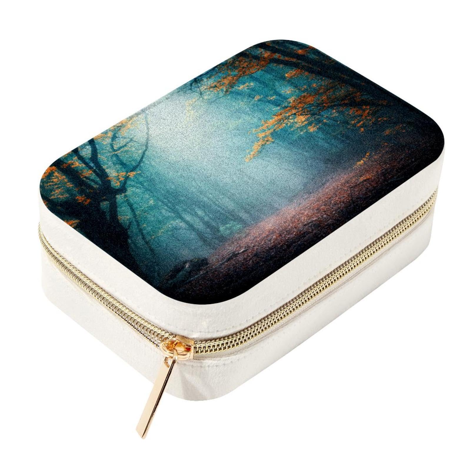 Boîte à bijoux de voyage en velours compacte avec fermeture éclair pour bagues et colliers