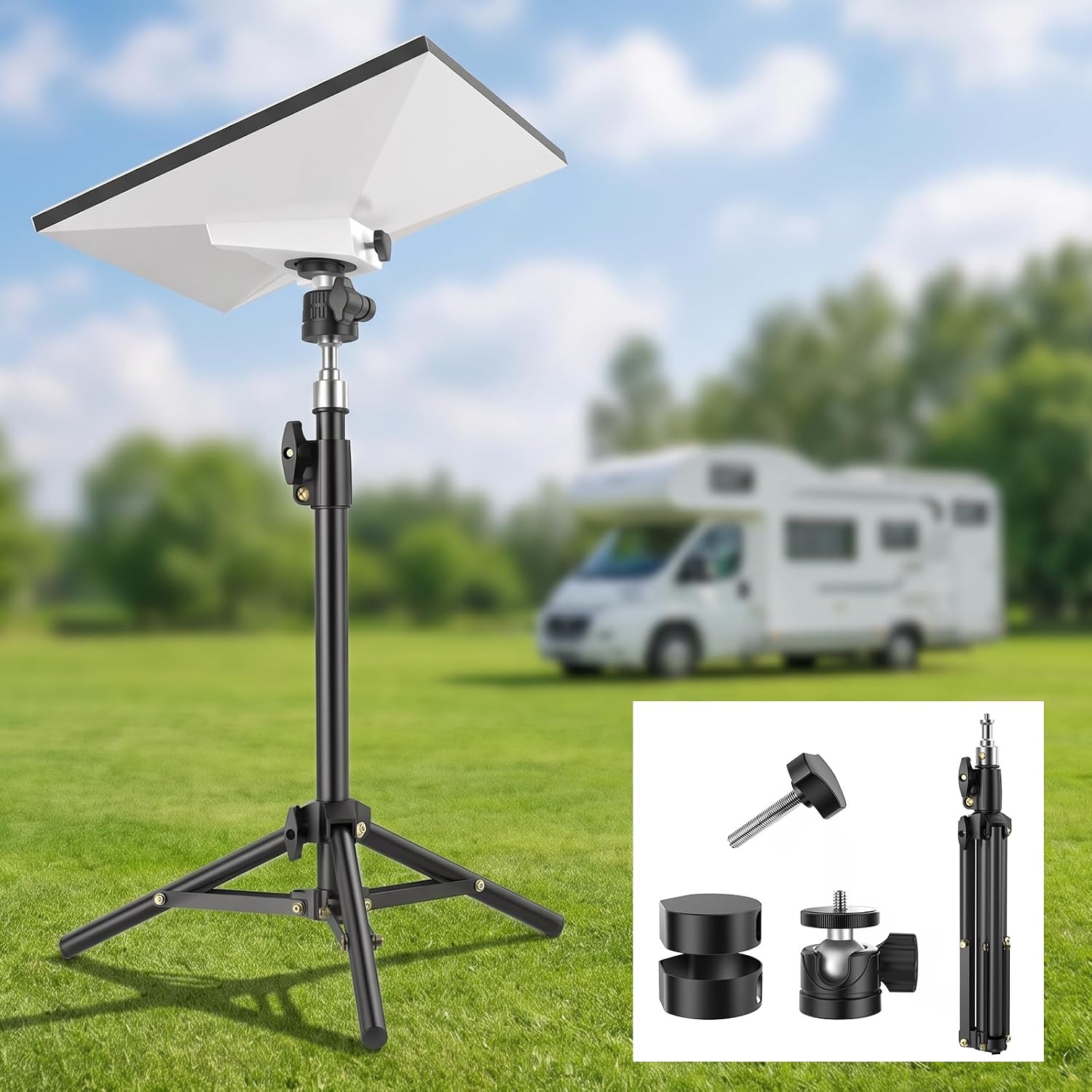 Starlink Mini Tripod Mount with 360° Swivel Ball Head & Dual Thread Metal Adapter (1/4"-20 & 3/8"-16), 2-Level Height Adjustable Portable Stable Holder for Camping, RV, Boat & Flat Roof
