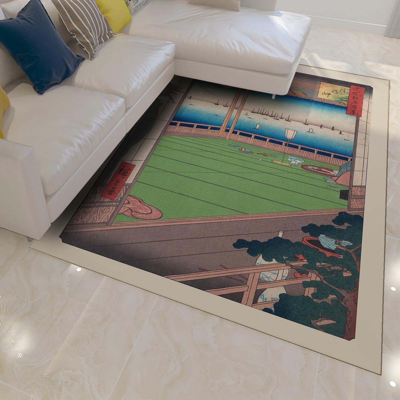 Tapis style Ukiyo-e salon grande taille 160x230 cm deco asiat