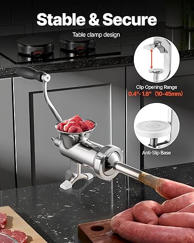 Miniatura 2 de VEVOR Picadora manual de carne, picadora de carne de acero inoxidable 304 con abrazadera de mesa de acero, máquina de salchichas #12 y 2 platos de