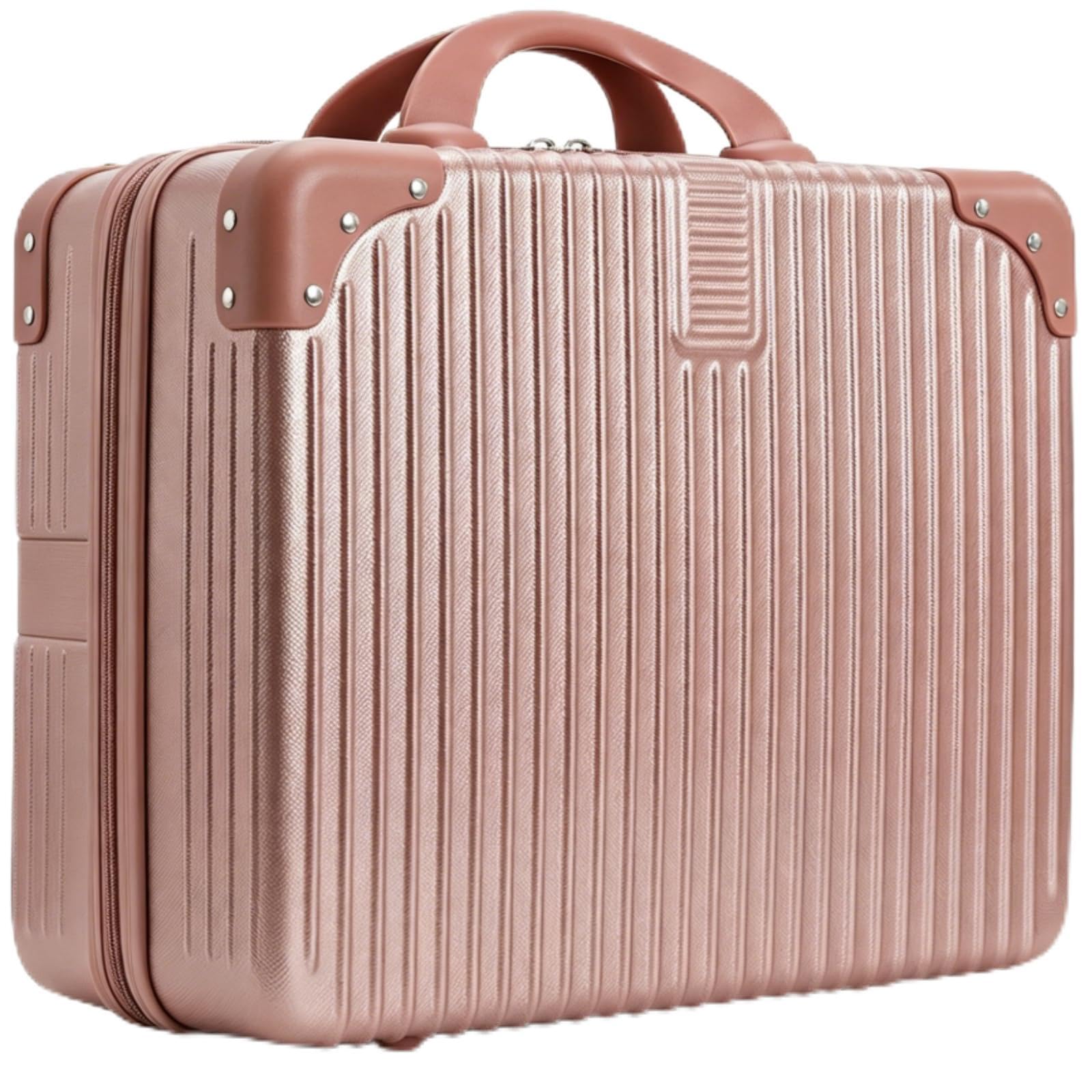Acshio Hard Shell Cosmetic Travel Case, 12 Inch Portable Travel Hand Luggage with Elastic Band, Mini ABS Carrying Makeup Case Suitcase Train Cosmetic Bag for Travel, Camping, Business Trip, Rose Gold,-image-4