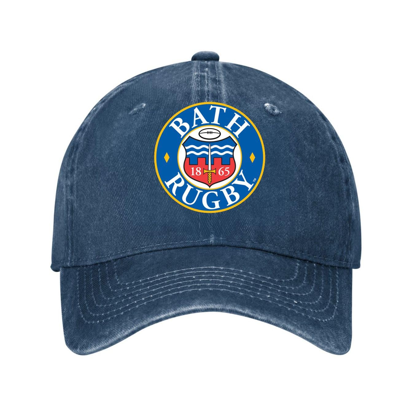 Kciutud Unisex Design-4 Bath Rugby Navy Blue Washed Denim Baseball Cap Adjustable Vintage Distressed Dad Hat Men Women Retro Soft Cotton Unstructured Size Is: One Size
