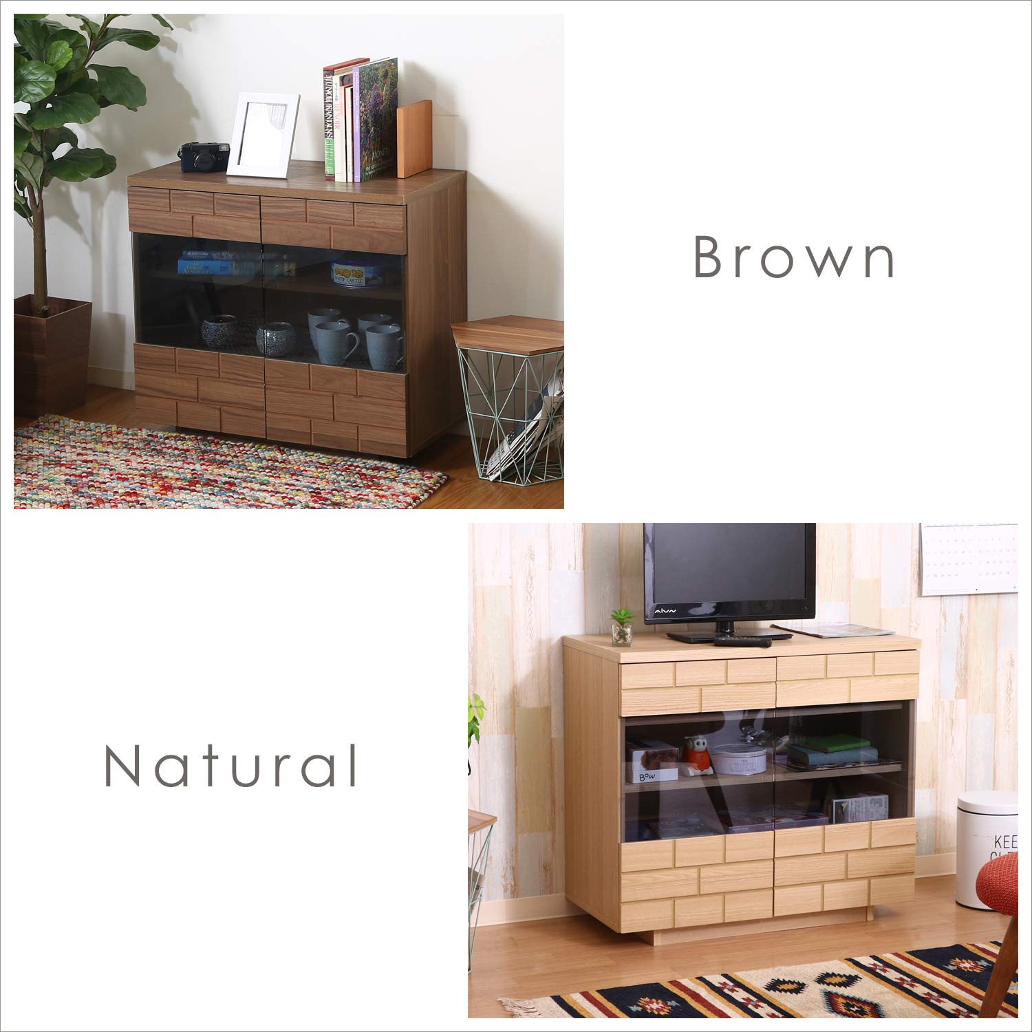 Amazon｜不二貿易 キャビネット 幅80cm ナチュラル ブラック