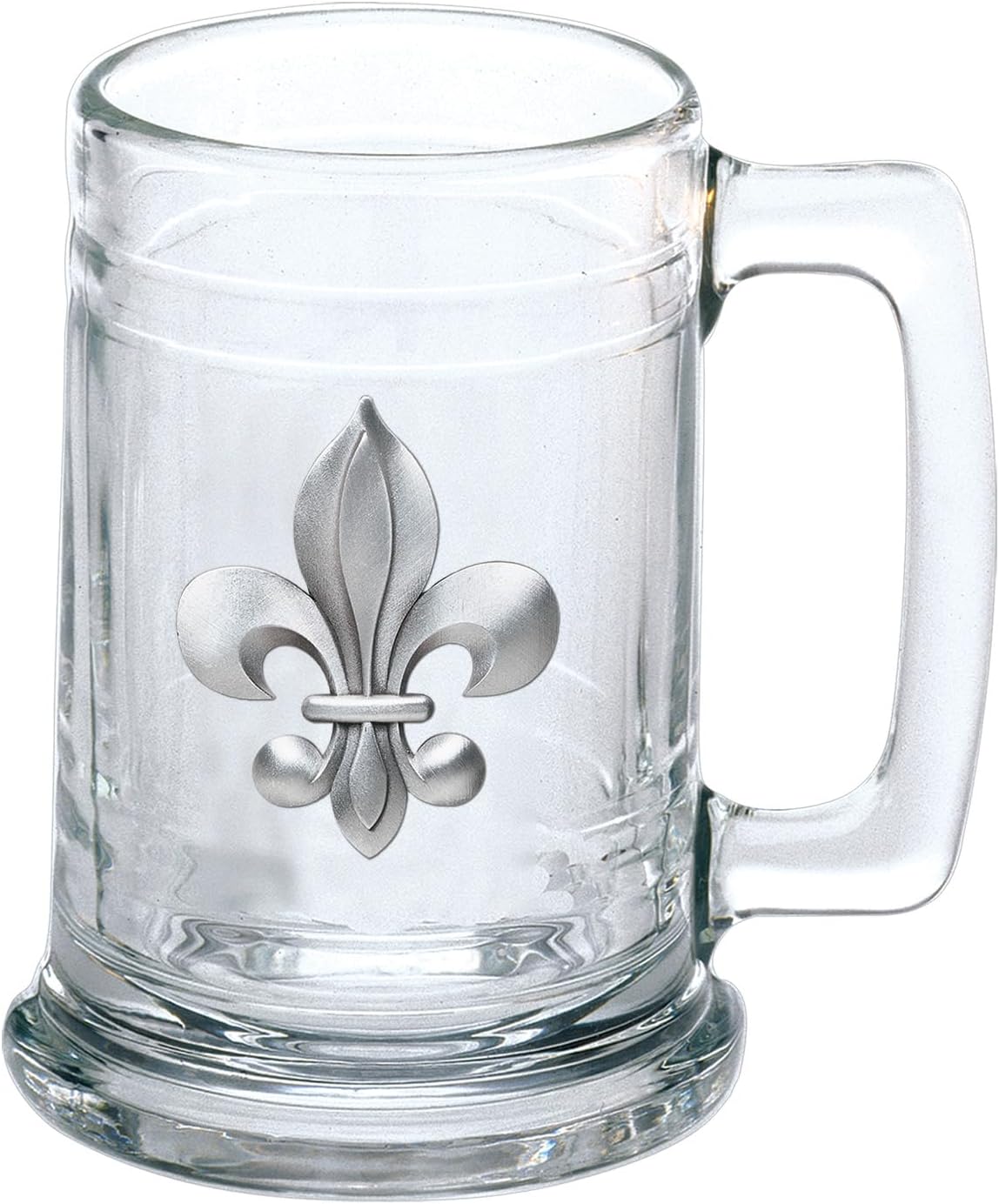 Heritage Pewter Fleur de Lis Beer Stein Glass | 15 Ounce German-Style Beer Glass | Intricately Crafted Metal Pewter Alma Mater Inlay
