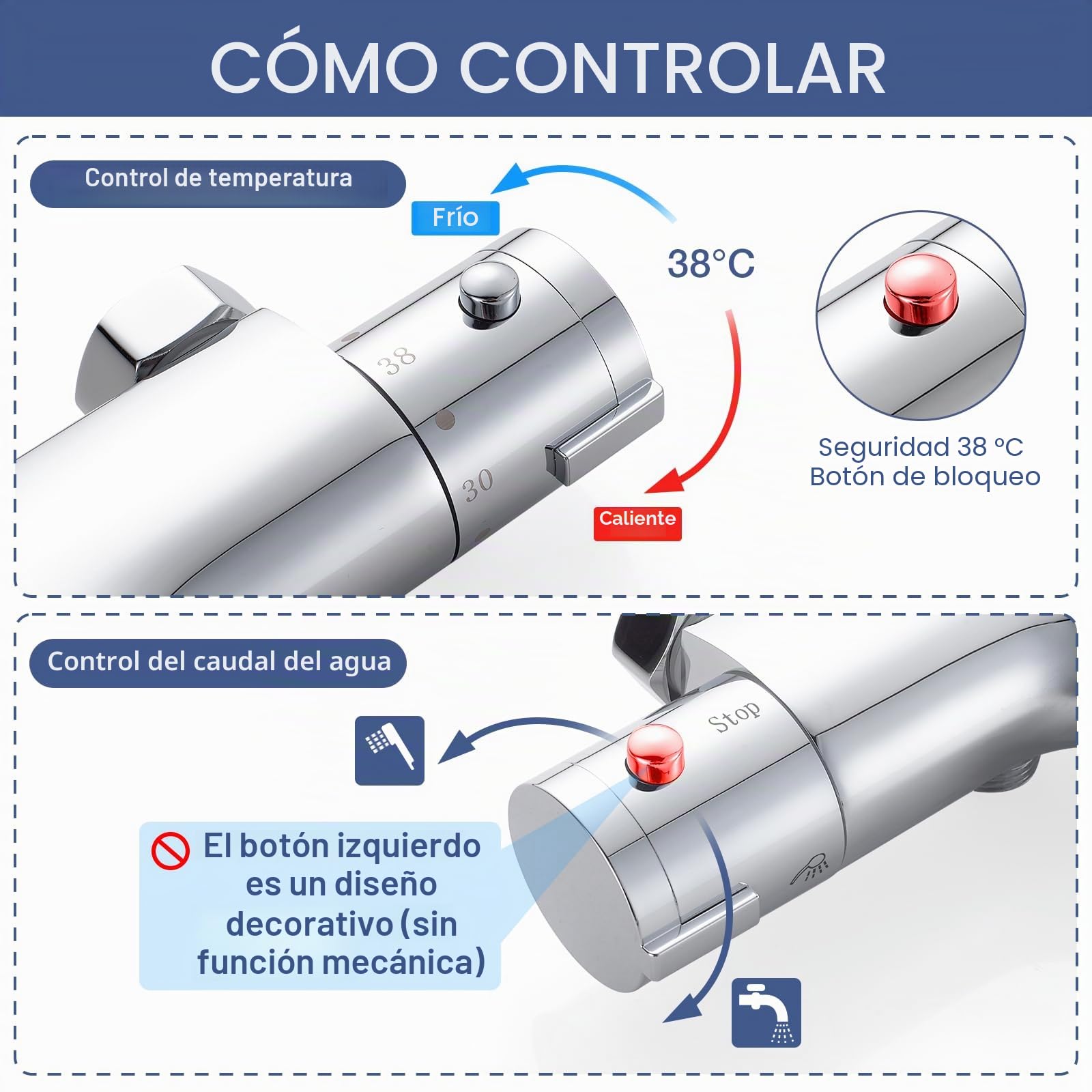Grifo mezclador termostático para bañera y ducha, grifo mezclador moderno para bañera, antiescaldaduras, válvula termostática expuesta con grifo de bañera, cromado