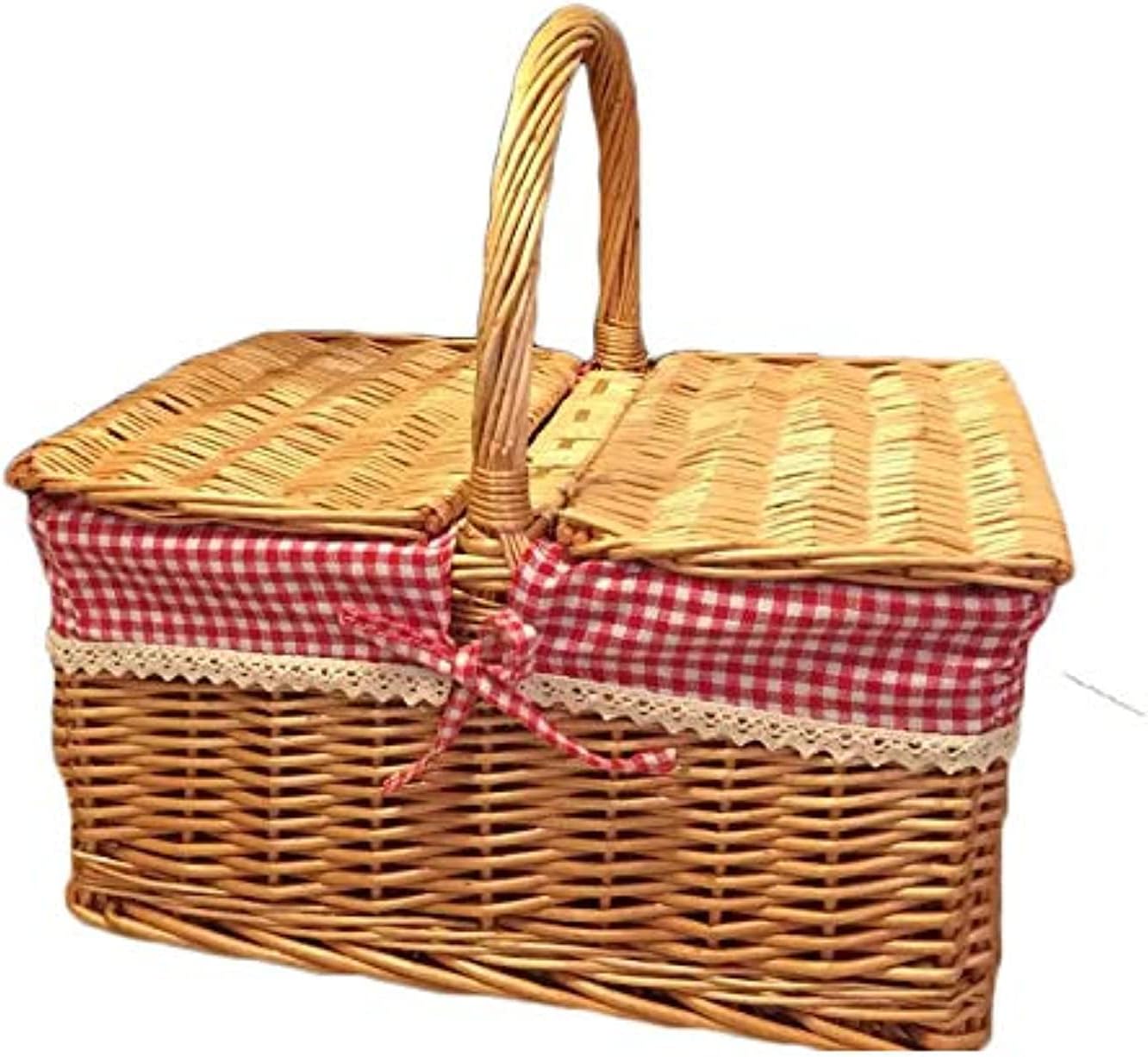 Picnic Basket with Liner, Red/White with Gingham 40cm*30cm*37cm(Style 1)