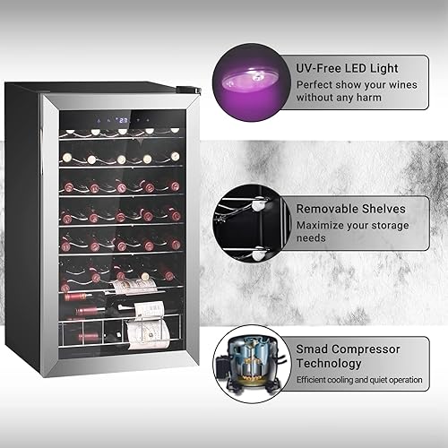 Miniatura 3 de Smad Refrigerador de vino refrigerador de 33 botellas refrigerador de vino independiente de 19 pulgadas con pantalla digital de temperatura y puerta