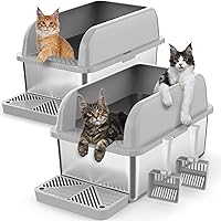 Vista 14 de Caja de arena cerrada de acero inoxidable para gatos con tapa, caja de arena extra grande para gatos grandes, bandeja de arena de metal XL