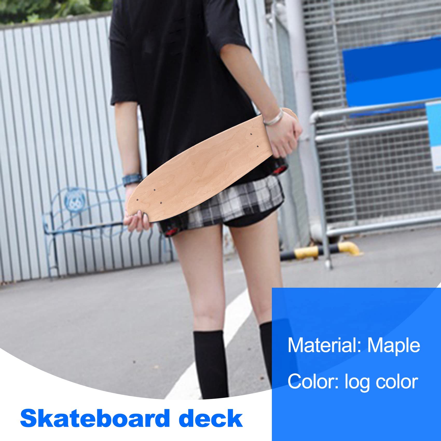 SHAPOKY Planche de skateboard vierge en érable naturel 55,5 x 15 cm