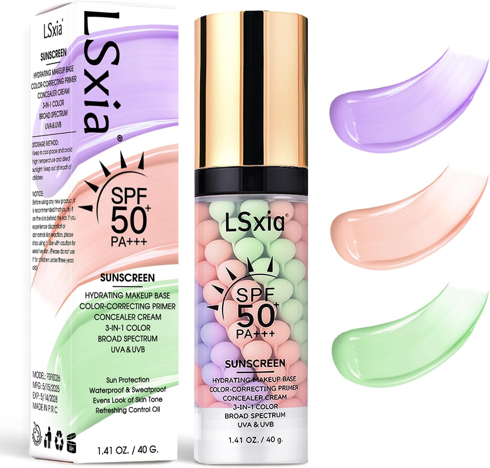 3 In 1 Primer for Face Before Makeup, SPF 50, Tinted Moisturizer Sunscreen Isolation Cream, One Step Color Corrector Makeup Primer, Color Correcting Concealer Oil Control, Base de Maquillaje, #01