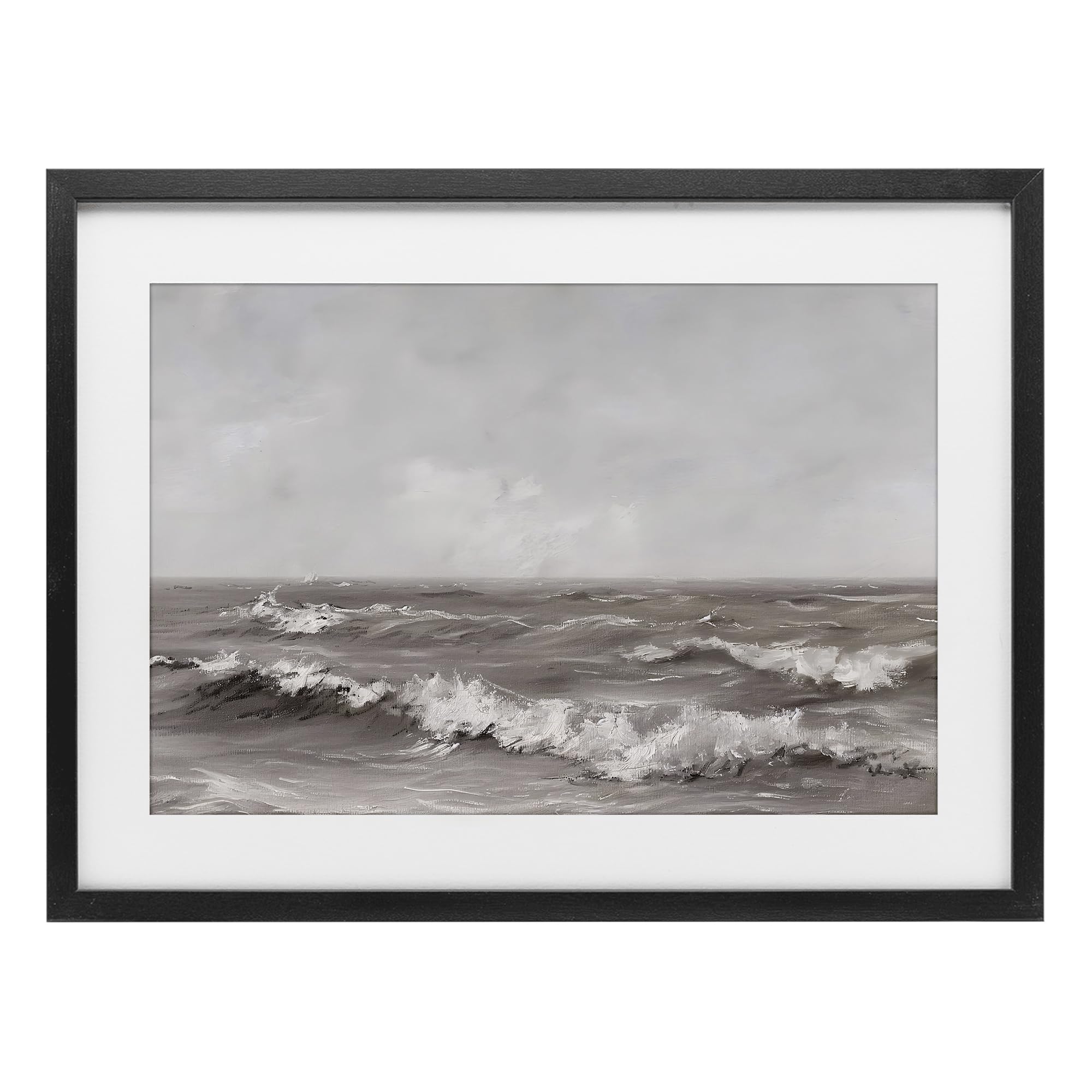 Stupell Industries Midnight Black (Textured) 'Monochrome Sea Ripples'| Framed Print Under Glass
