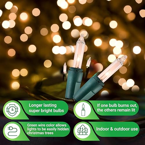 Miniatura 2 de Tupkee Guirnalda de luces de Navidad de 300 unidades, luz incandescente de Navidad cálida y transparente, cadena de luces de 62 pies, luces de árbol