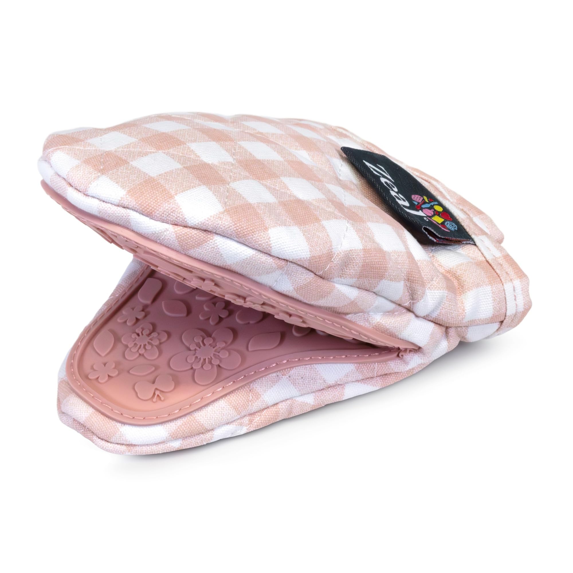 Zeal Silicone Mini Mitt Pot Holder Gingham, Cotton,17.5 x 13.5 x 2.5 cm - Dug Egg Blue, Red, Lime, Cream and sage Green (Rose Pink)