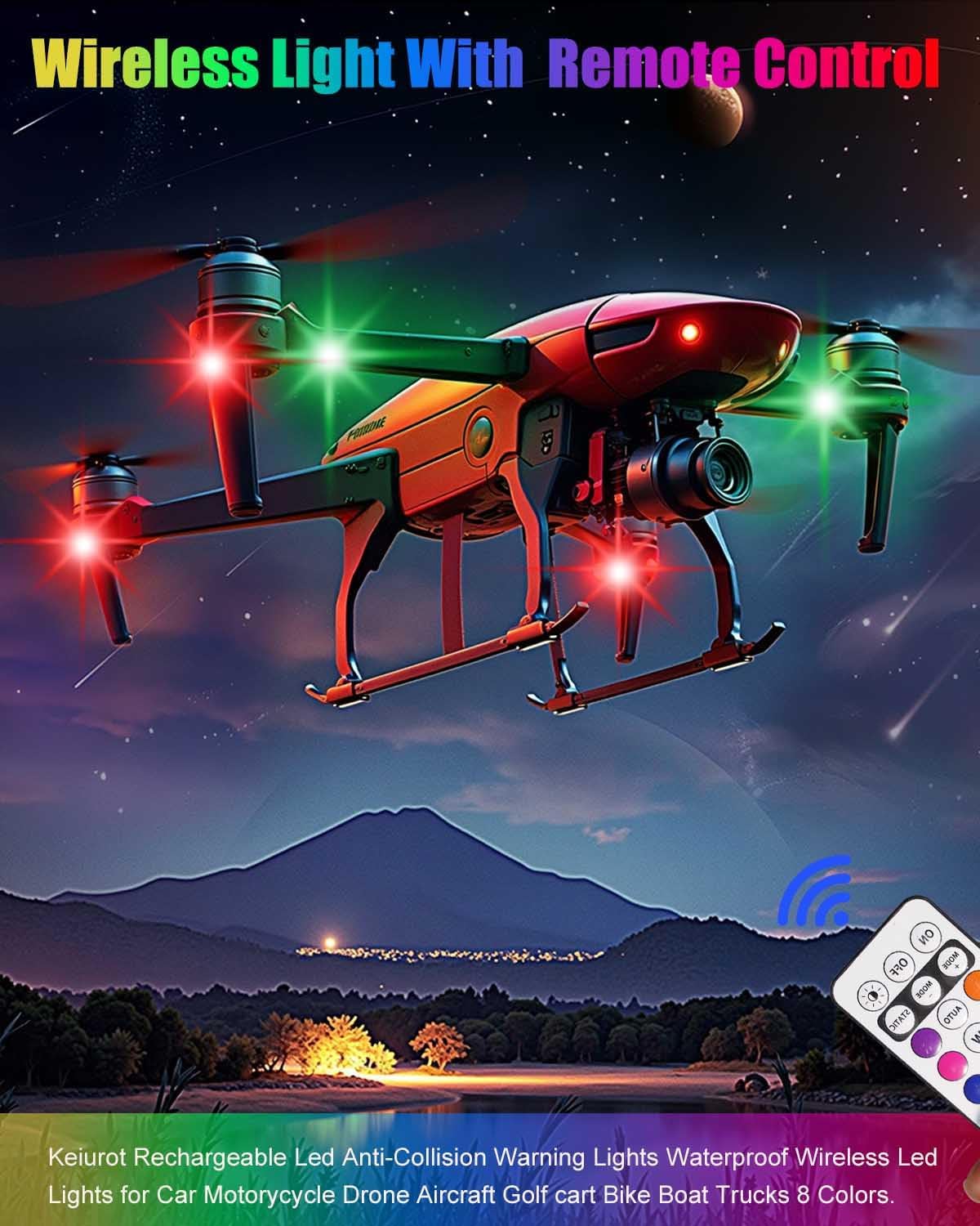 Wireless Led Strobe Lights Rechargeable with Remote,8 Colors USB Anti-Collision Wireless Led Lights for Car Motorycycle Drone Aircraft Golf cart Bike Boat Trucks Waterproof,8Pcs