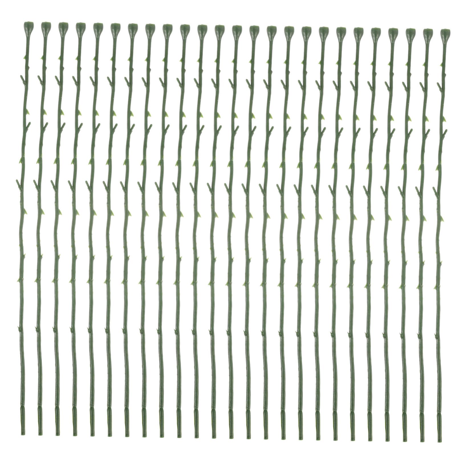 SEWACC 50pcs Handmade Material Flower Stems Green Floral Stem Wire for Easy DIY Crafts Roses Artificial Flowers