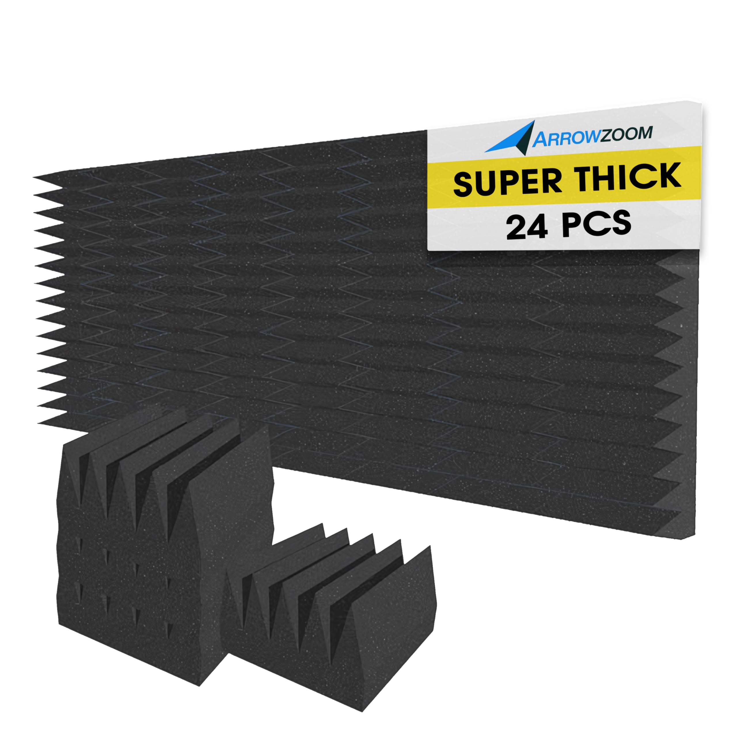 Arrowzoom 24 Paneles Acusticos Espuma 25x25x15cm Negro | Espuma acustica de alta densidad para reduccion de eco, absorcion sonora, estudio, gaming y home office
