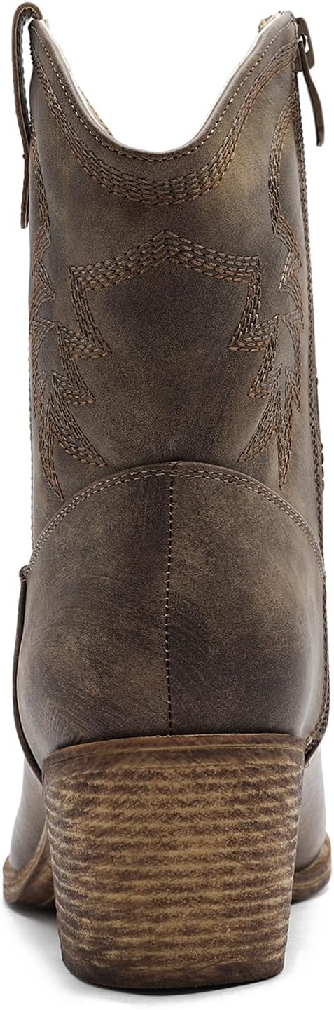 GLOBALWIN Women's Mid Calf The Western Cowboy Boots Fashion Cowgirl Boots For Women Low Heel