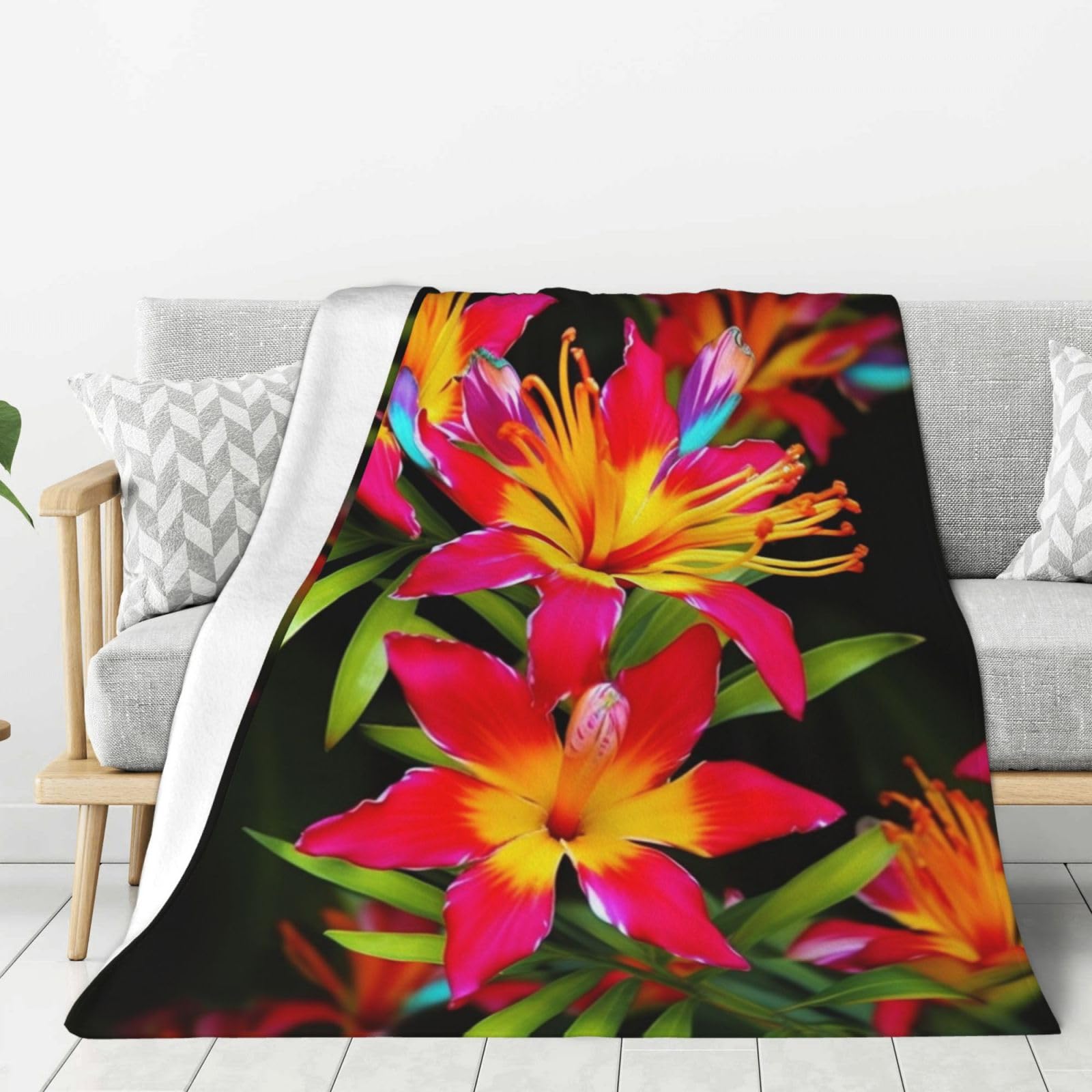 Couverture légère lit molleton chaud flanelle à fleurs pour toutes saisons