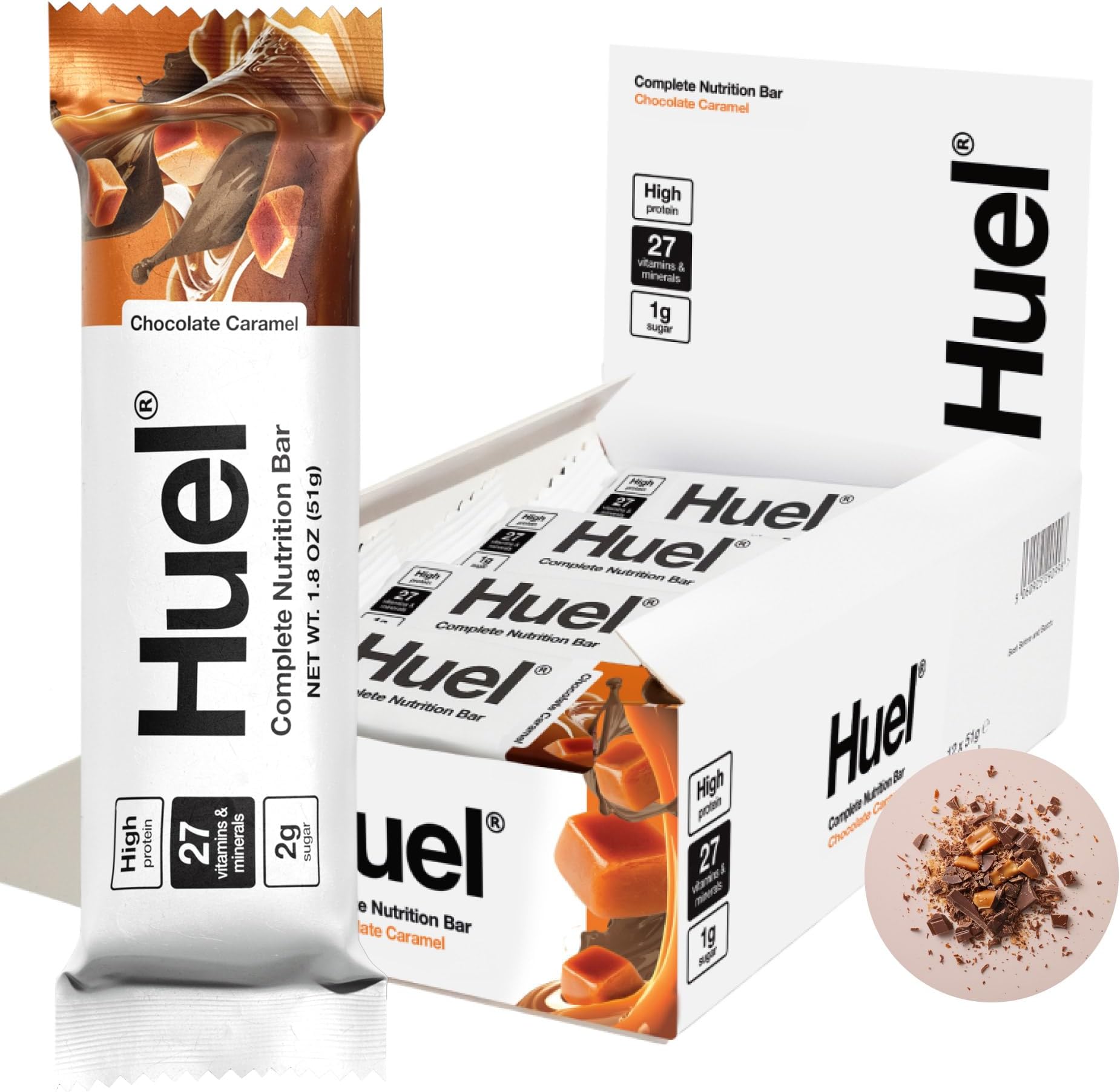 Huel Complete Nutrition Vegan Protein Bars | Peanut Caramel | 13g Protein | 27 Vitamins & Minerals, 2g Sugar, Non-GMO, 100% Plant Based Snack | 12 Pack