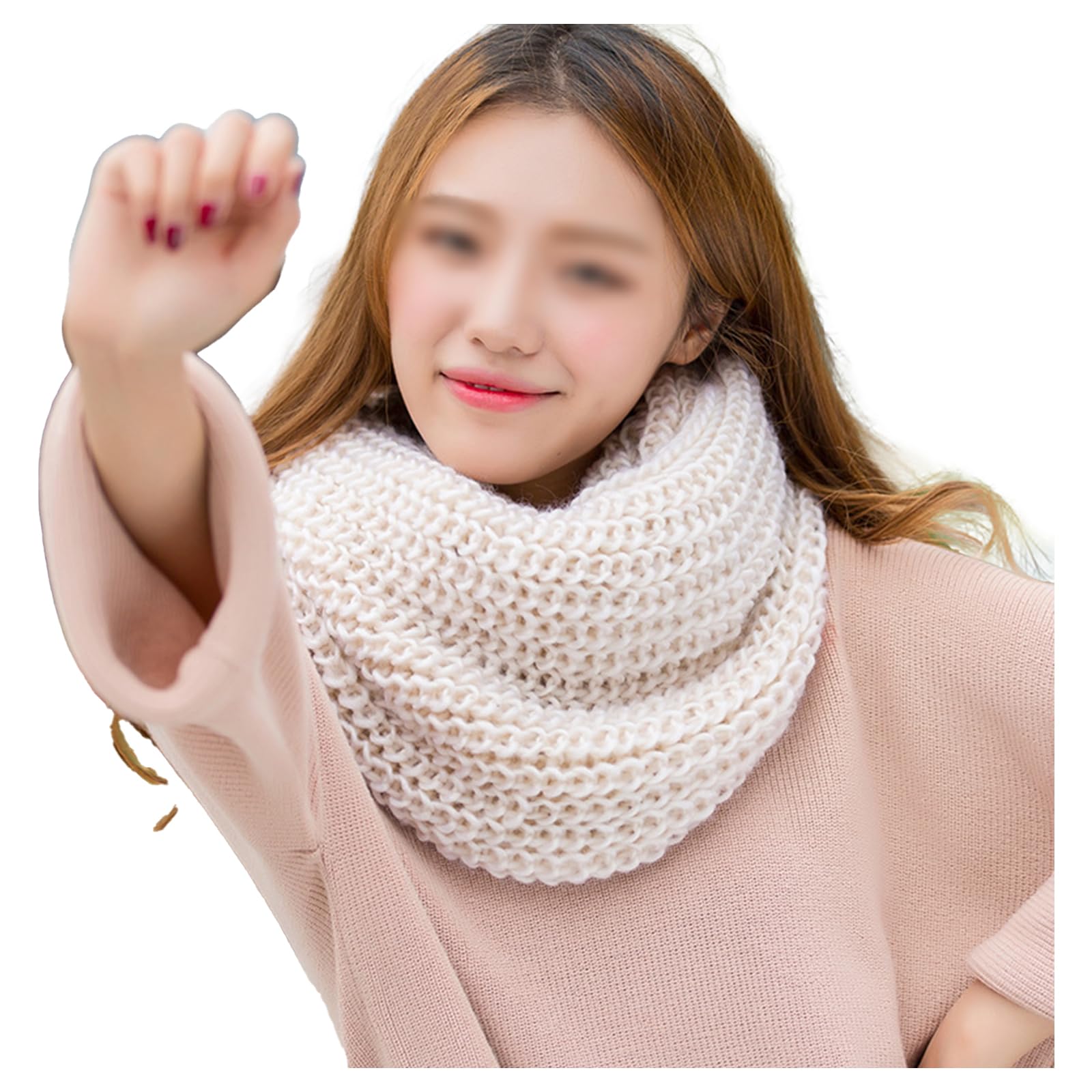 Anjing Knitted Snood Loop Scarf Thick Infinity Scarf Winter Fashion Neck Warmer Scarf for Unisex Red