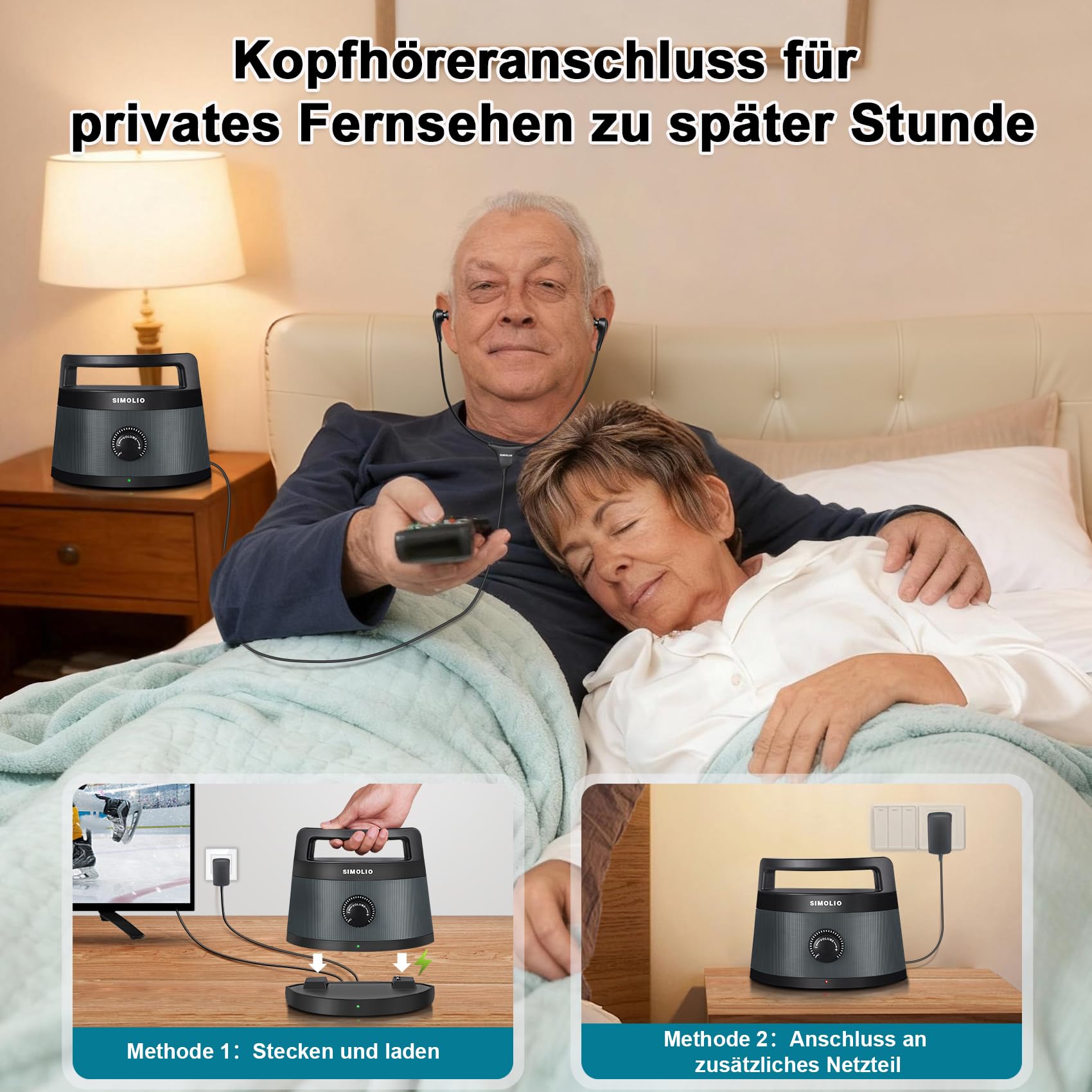 SIMOLIO Lautsprecher für Fernseher, TV Hörverstärker für Senioren Kabellos, Bluetooth Sprachverstärker für Hörgeschädigte, Tragbare Soundbar, Einfache Bedienung, Ersatz für Kopfhörer, TV Besser Hören