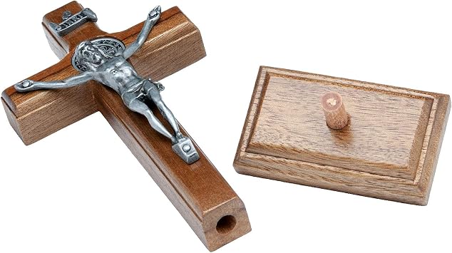 Intercession Wall and Table Wood Cross Crucifix (5 inch - Antique Silver)