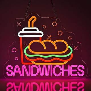Sandwiches Neon Sign for Wall Decor LED Light up Sign Business Signage for Home Kitchen Restaurant Fast Food Store Man Cave Party 15.7" x 12.6" Led Art Wall Hanging Decorative Gifts