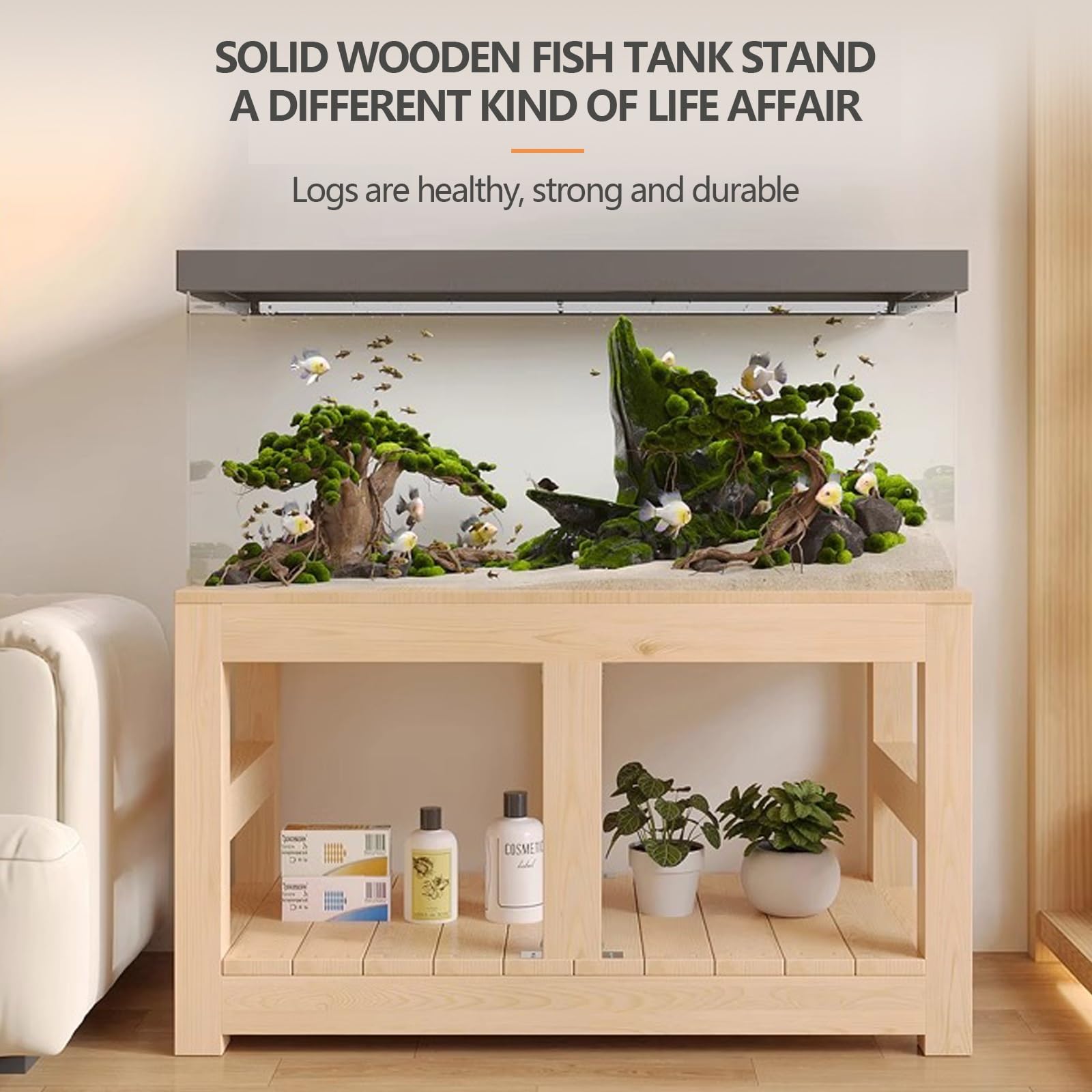 Support d'aquarium en bois massif – Support robuste pour aquarium à tortues avec pieds épais renforcés pour la maison et le bureau