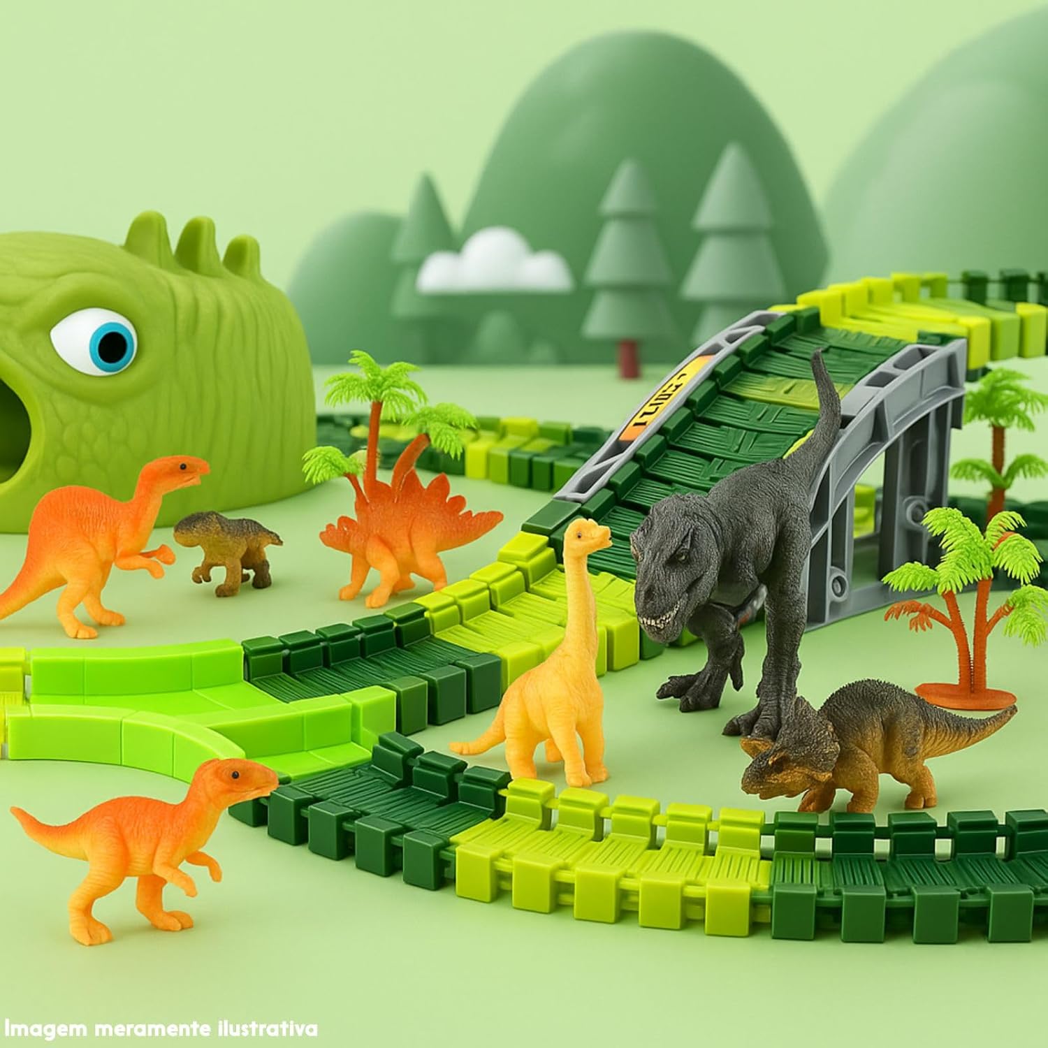 Pista de Carrinhos Dinossauro com 2 Carrinhos com Luz 277 Peças Brinquedo Infantil