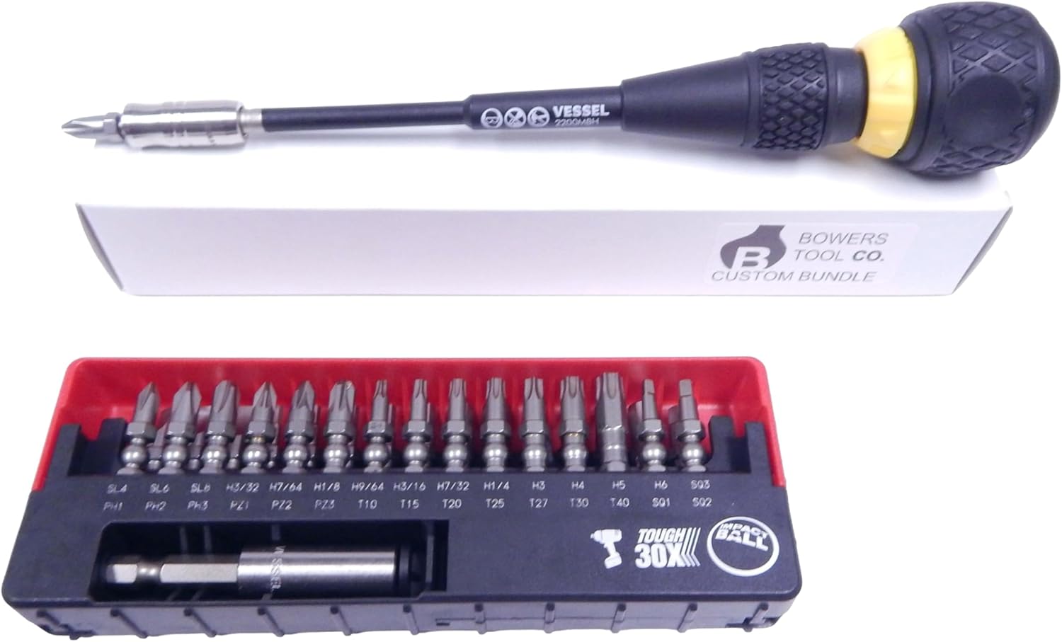 Vessel Ball Grip Ratcheting Screwdriver Interchangeable w 31pc Bit Set