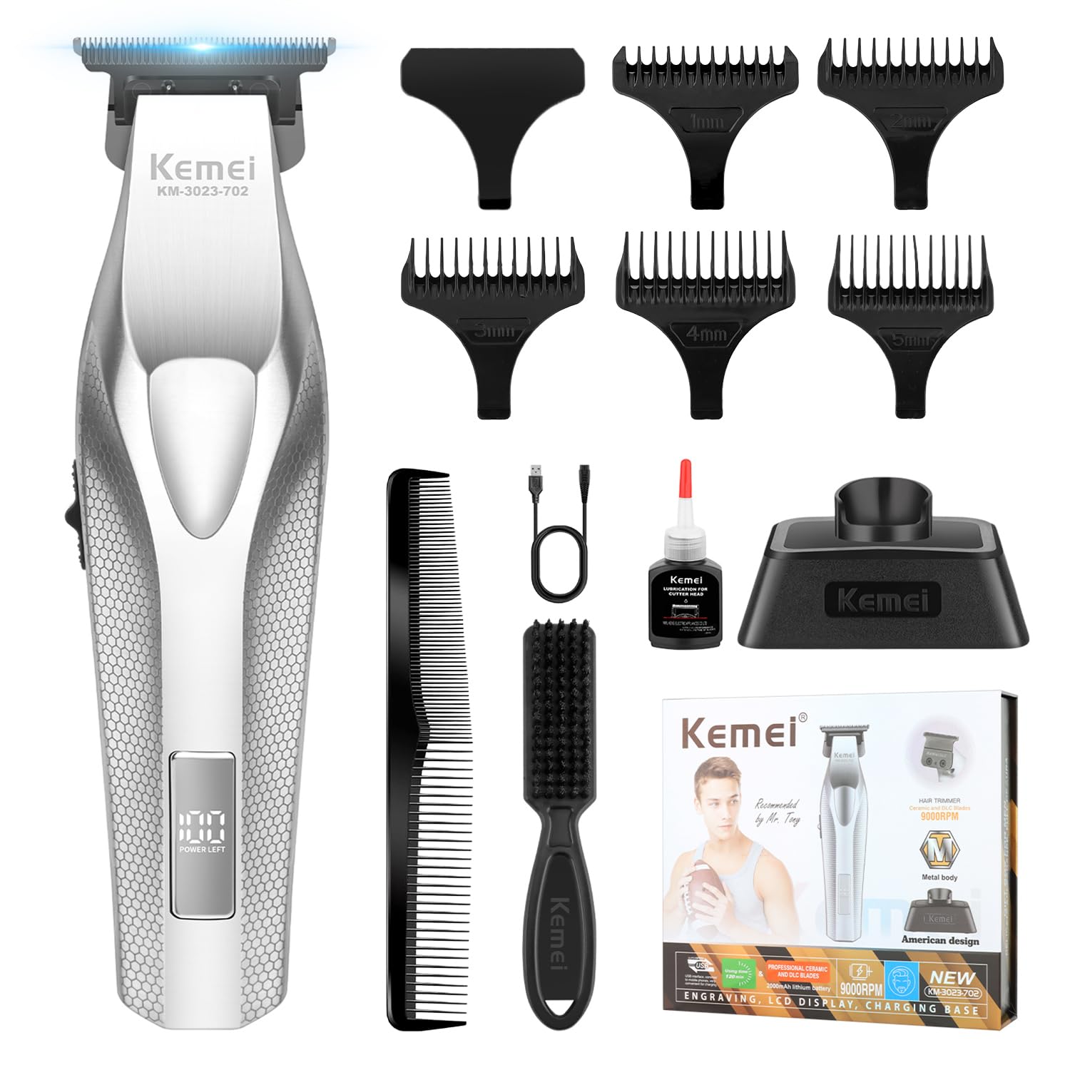 KEMEI Black Hair Clippers For Men, Cordless Clippers For