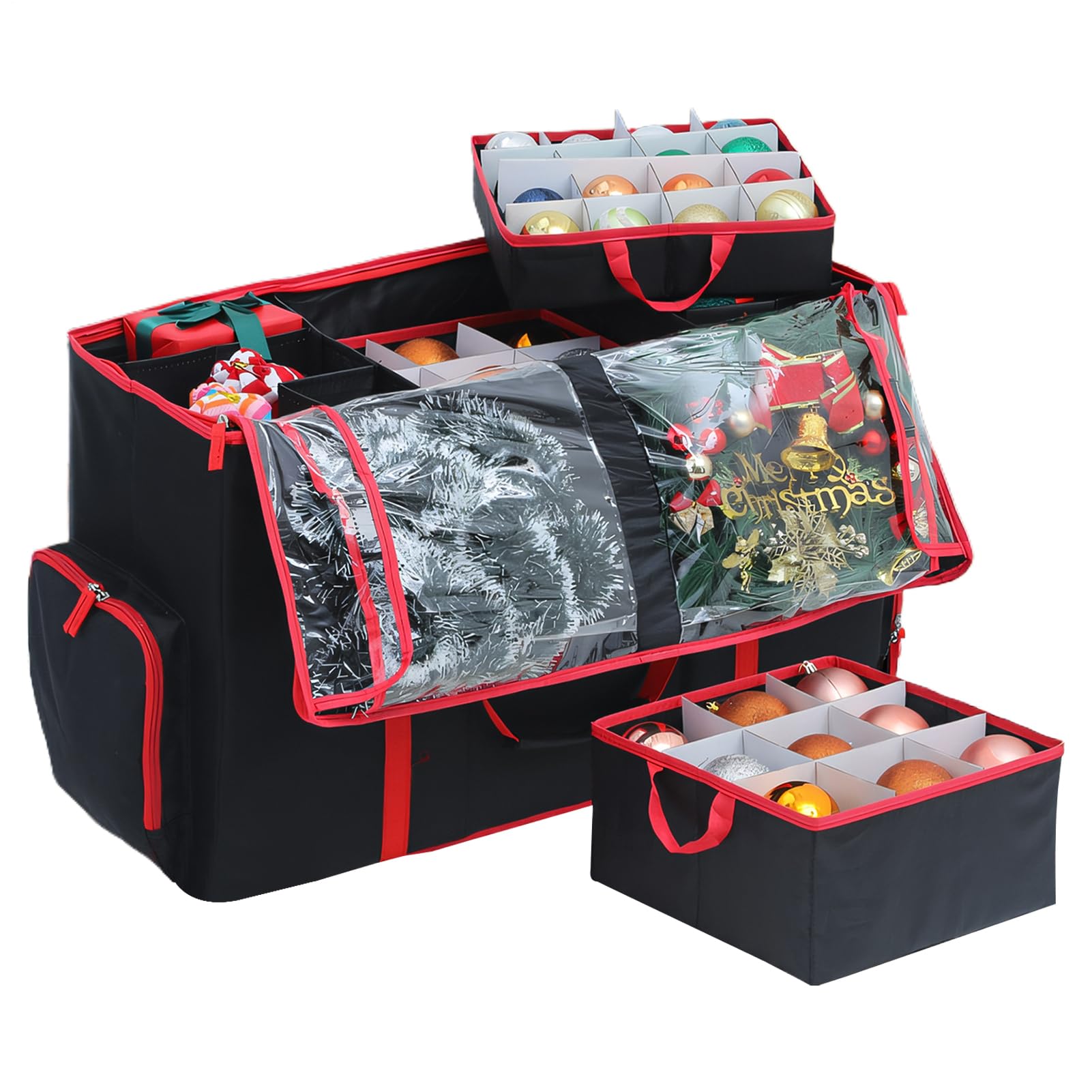 Porta Decorazioni Natalizie Organizer Decorativo con Tasche Multiple | Grande Borsa Portadecorazioni Natalizie Palline, Ghirlande, Pendenti, Lanterne, Statuine E Alberi Artificiali