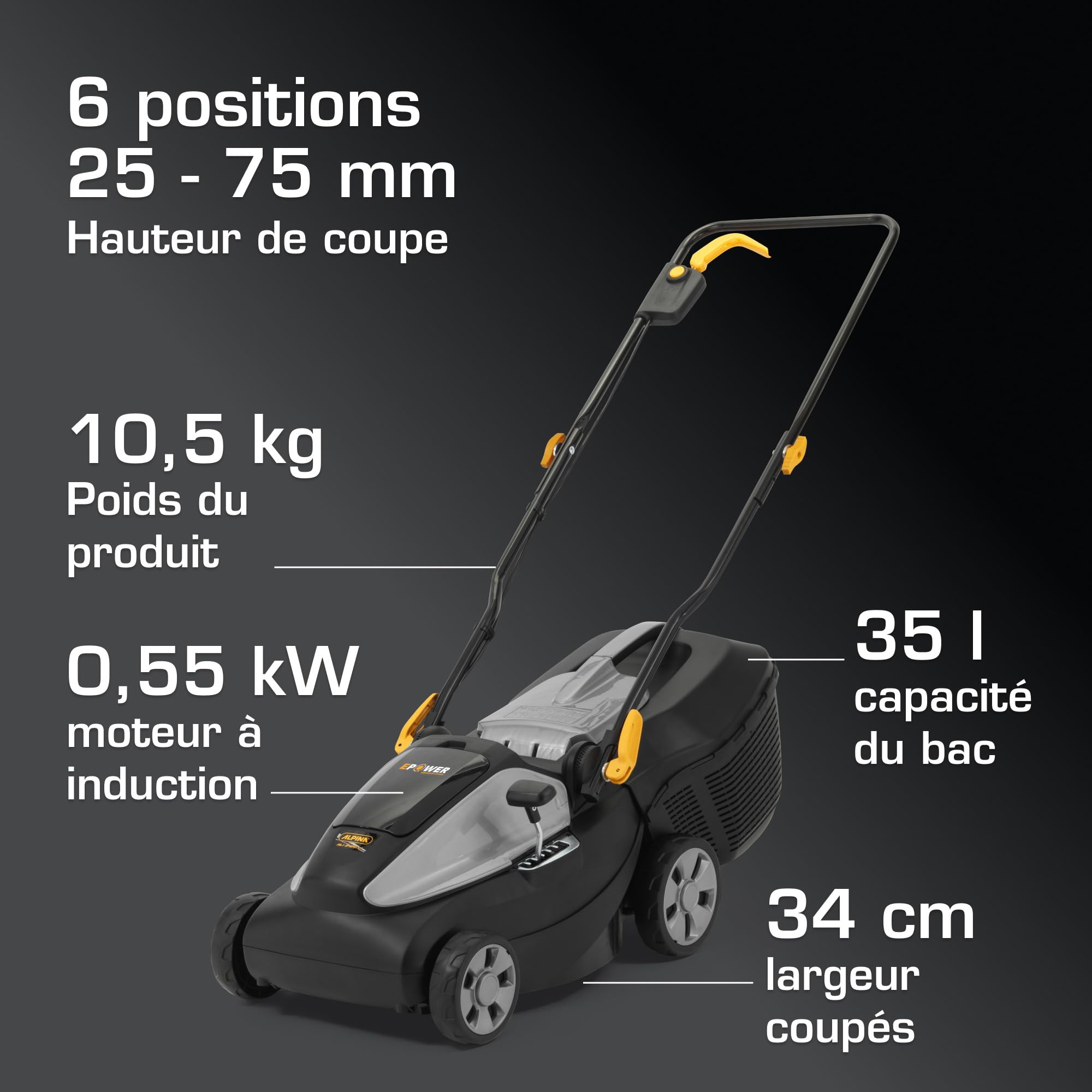 Alpina Tondeuse sans fil AL1 3420 Li Kit, 34cm Largeur de Coupe, 2 Batteries 20V 2Ah