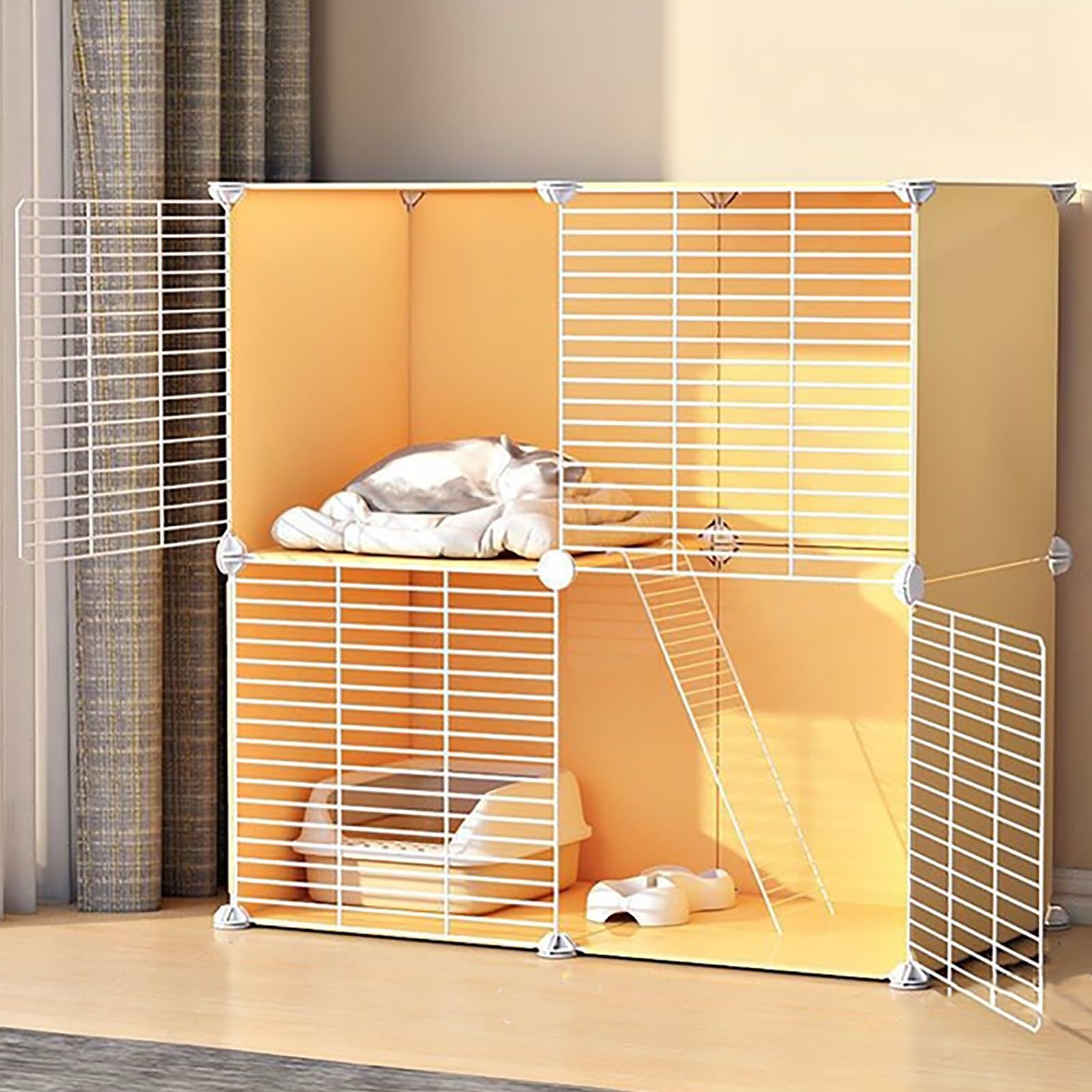Espace d'exercice idéal pour 1 chat avec cage pliable et aménagement de litière