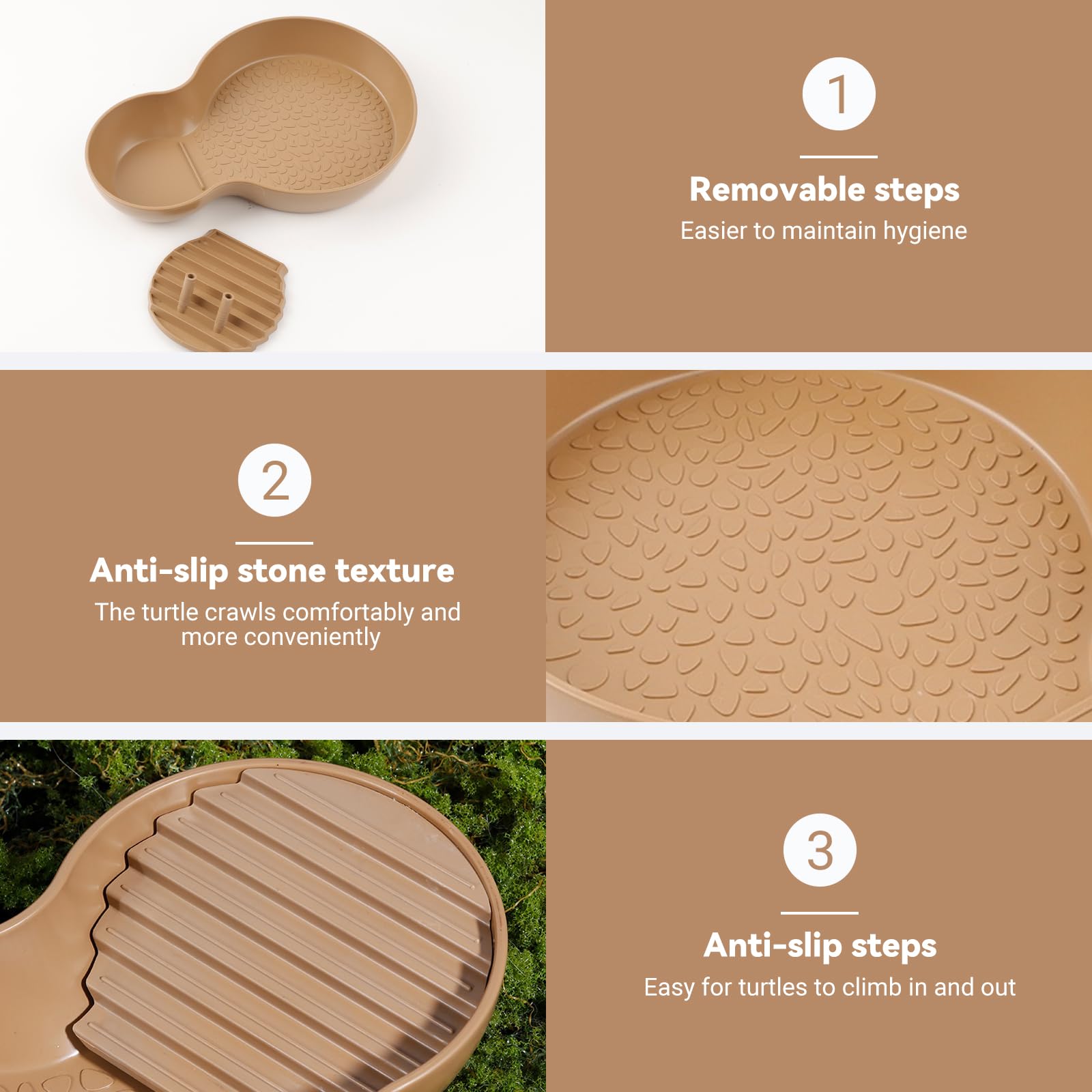 Vasca da Bagno per Tartarughe, Piatto per Acqua per Tartaruga con Rampa, Ciotola per Acqua per Rettili (26,5 × 18 × 4,2 cm) - 4