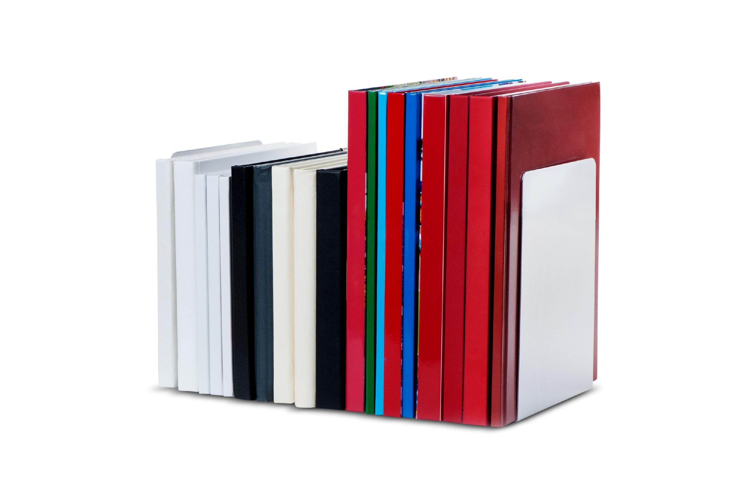 MAUL Buchstütze aus Aluminium (2er Pack) 16x15x21cm | Bücherhalter, Organizer für Kinder, Bücher, Büro, Regal | Bücherstütze im stilvollen Aluminium Design, möbelschonender Buchhalter | Silber