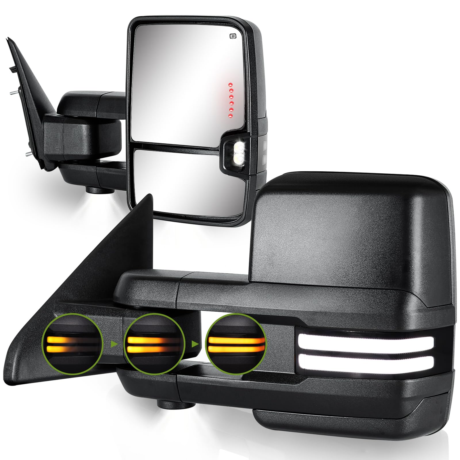 SIZIOM Switchback Towing Mirrors for 2009-2018 Dodge Ram 1500, 2010-2018 Ram 2500 3500, 1500 Classic 2019-2024 with Sequential Signal/Running/Backup/Puddle Lights Extendable Pair(Textured Black)