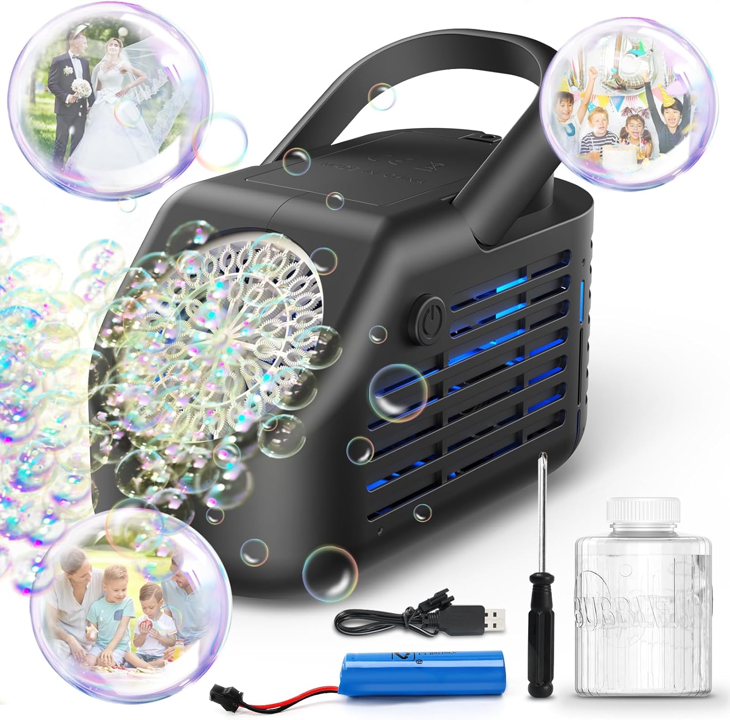 Fansteck Bubble Machine for Kids with Light Effect, 20000+ Bubles Per Minute Rechargeable Bubble Maker Automatic, Professional Bubble Machines Battery Operated for Indoor Outdoor Wedding, Parties