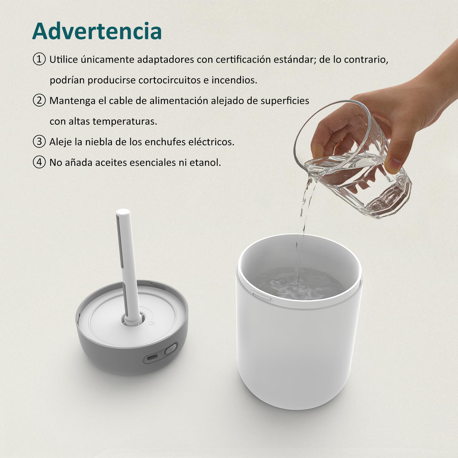 Kissleafe Humidificador de Aire Inalámbrico con Luz LED, Apagado Automático, Dos Modos, 8h, 28 dB Silencioso, Gris