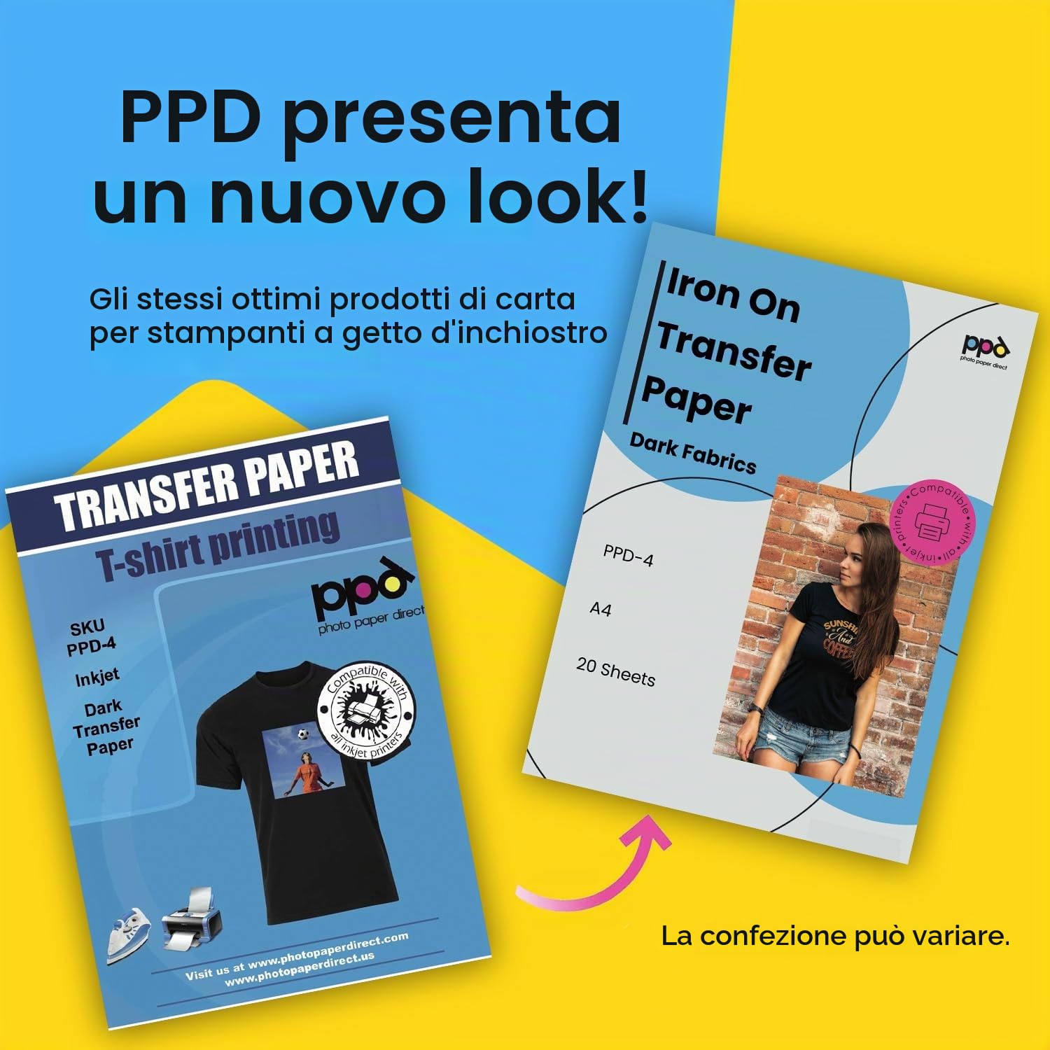 PPD A4 20 Fogli di Carta Trasferibile Termoadesiva Professionale Inkjet - Tessuti Scuri - PPD-4-20