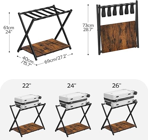 Miniatura 3 de HOOBRO Portaequipajes plegable, soporte para maleta con estante de almacenamiento de madera, soporta hasta 110 libras, 27.2 x 15.7 x 24 pulgadas,