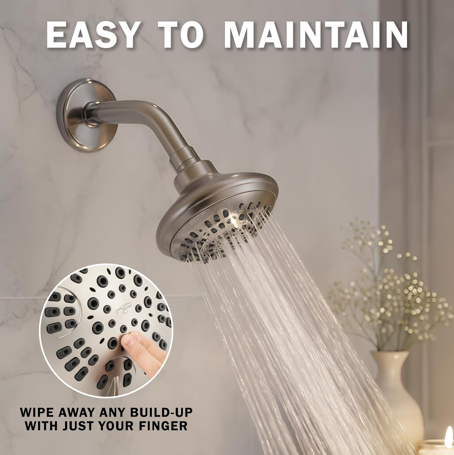 6 Funct Adjustable Luxury Shower Head - High Prure Boosting, Wall