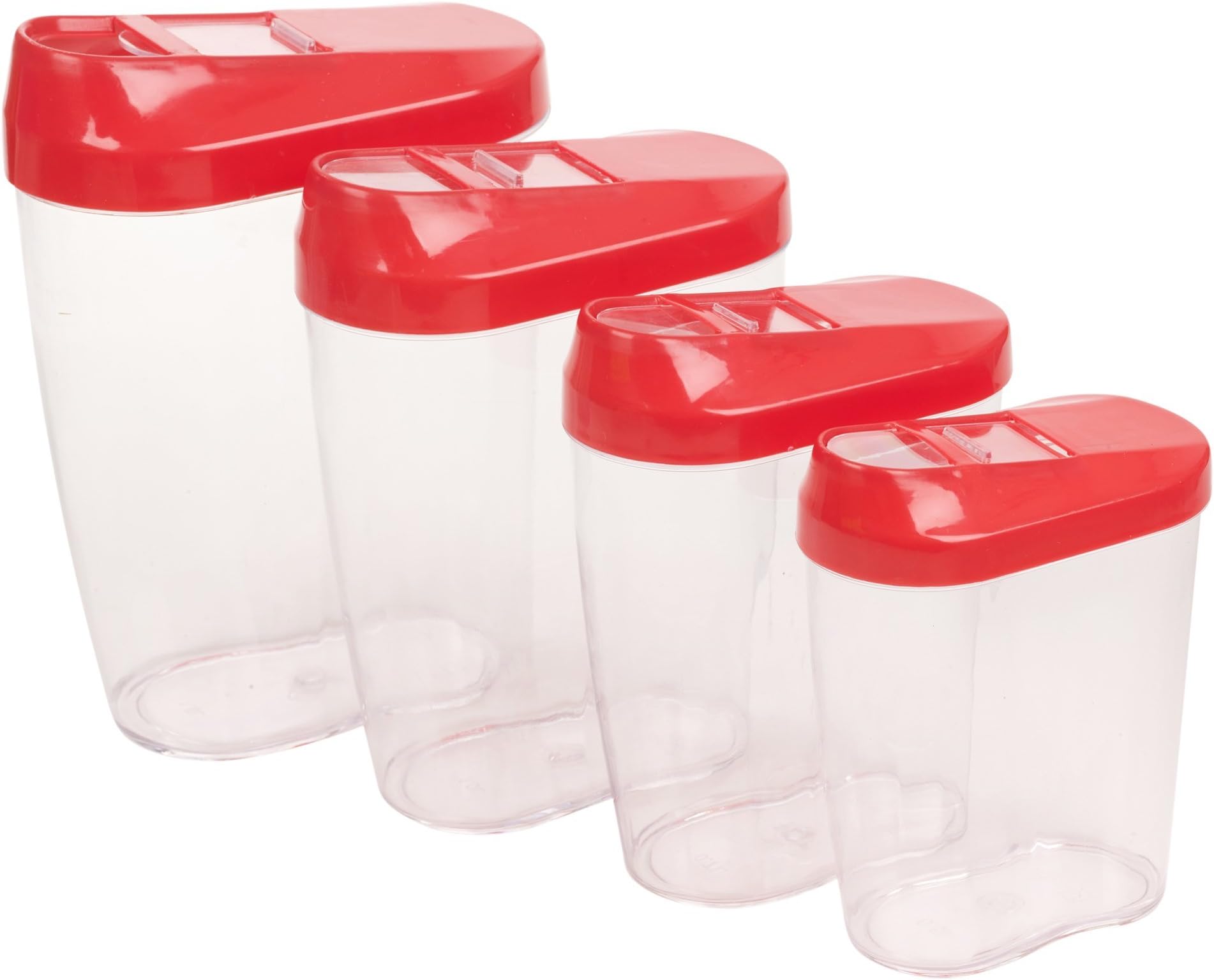 4pc Stacking Nested Food Storage Dispenser Containers Set Slide Lid Easy Pour (Red)