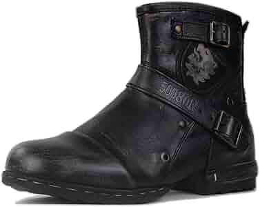 Amazon.com | OSSTONE Moto Boots for Men Fashion Zipper-up