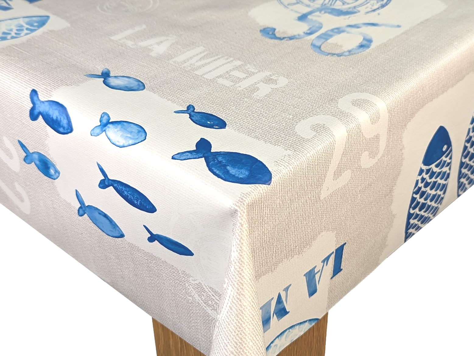 Karina Home Nautical Seaside Blue Fish Wipe Clean Tablecloth Vinyl PVC Table Cover Wipeable Table Cloth (200cm x 140cm)