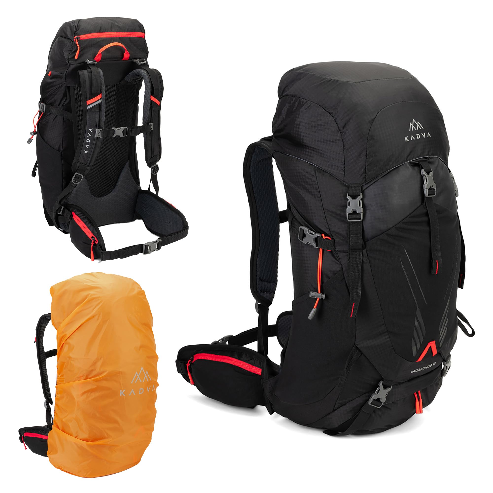 KADVA Vagabundo Mochila de trekking de 40 l, sistema de transporte Windspire Pro, material hidrófobo, funda para lluvia, correas exteriores.
